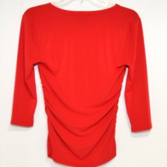 Ann Taylor Petite Red Crossover 3/4 Sleeve Cinched Side Top - Picture 2 of 5